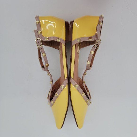 Halogen Olson Size 7 Pointy Studded Flats Pointed Toe Womens Yellow Gold Leather - Picture 4 of 10